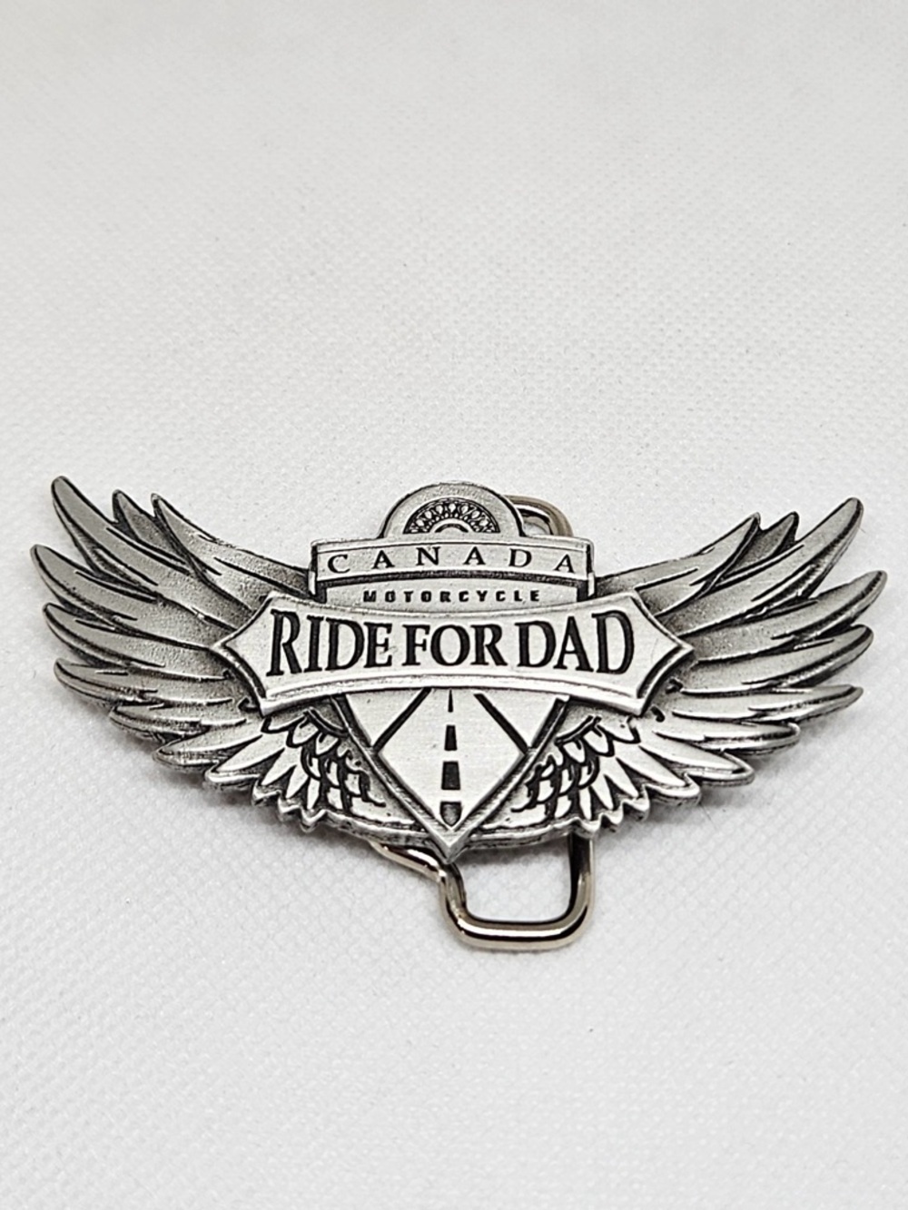 Canada Ride For Dad Motorcycle Belt Buckle Winged Metal 3.5”